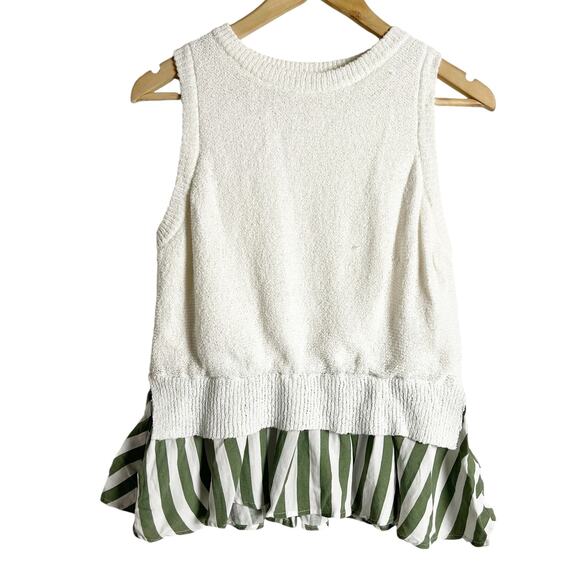 En Saison CeCe Sleeveless Knit Striped Hem Mixed Media Crewneck Top Size Large - Picture 5 of 14